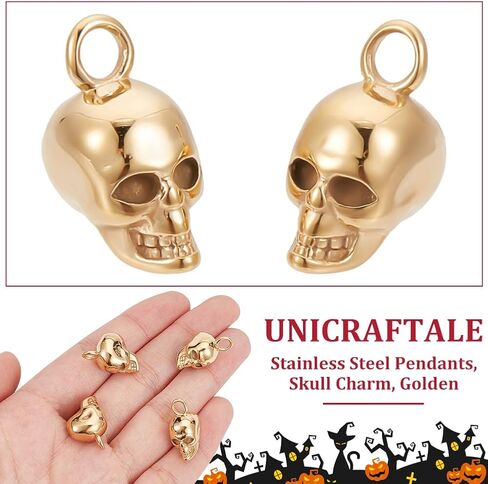 UNICRAFTALE Skull Charm 304 Stainless Steel Pendants Skull Head Charms Skeleton Head Charm Vintage Halloween Charms Retro Metal Charms for Jewelry Making in Saudi Arabia