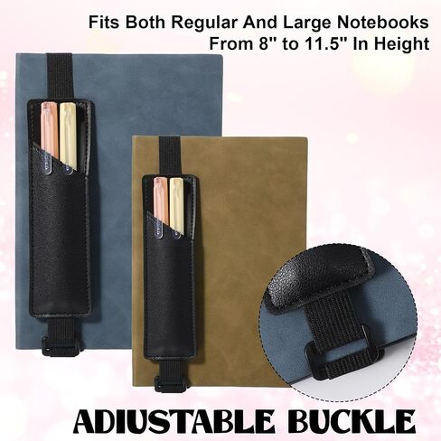 2 Pcs Pen Holder for Notebook, Adjustable Notebook Pouch,PU Leather Pen Pouch Fits for 8" to 11.5" Notebooks, Planners(Black) in Saudi Arabia