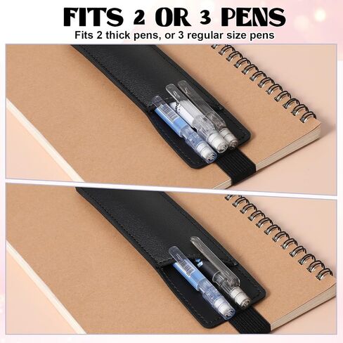2 Pcs Pen Holder for Notebook, Adjustable Notebook Pouch,PU Leather Pen Pouch Fits for 8" to 11.5" Notebooks, Planners(Black) in Saudi Arabia