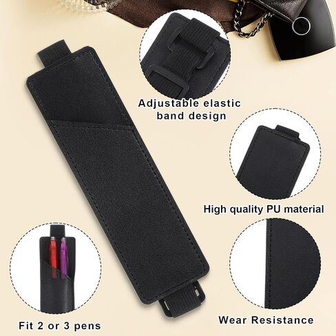 2 Pcs Pen Holder for Notebook, Adjustable Notebook Pouch,PU Leather Pen Pouch Fits for 8" to 11.5" Notebooks, Planners(Black) in Saudi Arabia