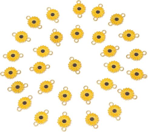 Honbay 30PCS Enamel Sunflower Charm Connectors Double Loops Flower Charms Pendant for Earring Necklace Bracelet Keychain Jewelry Craft Making in Saudi Arabia