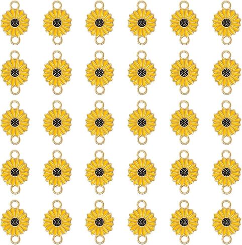 Honbay 30PCS Enamel Sunflower Charm Connectors Double Loops Flower Charms Pendant for Earring Necklace Bracelet Keychain Jewelry Craft Making in Saudi Arabia