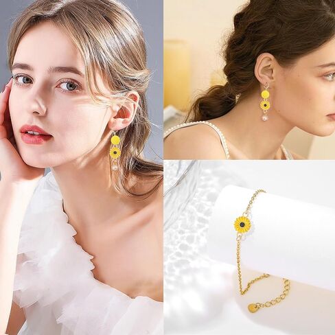 Honbay 30PCS Enamel Sunflower Charm Connectors Double Loops Flower Charms Pendant for Earring Necklace Bracelet Keychain Jewelry Craft Making in Saudi Arabia