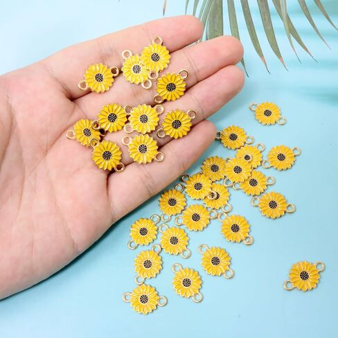 Honbay 30PCS Enamel Sunflower Charm Connectors Double Loops Flower Charms Pendant for Earring Necklace Bracelet Keychain Jewelry Craft Making in Saudi Arabia