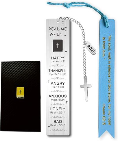 2025 Men's Bible Bookmark Gift Set - Engraved Metal Cross & Blue Leather Scripture Bookmark for Christian Gifts, Baptism, Father’s Birthday Gift, Christmas -Religious Keepsake for Men in Saudi Arabia