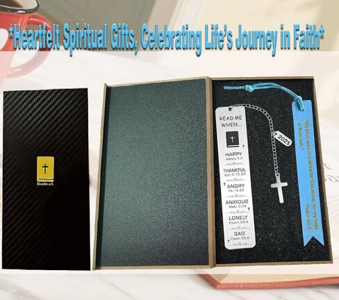 2025 Men's Bible Bookmark Gift Set - Engraved Metal Cross & Blue Leather Scripture Bookmark for Christian Gifts, Baptism, Father’s Birthday Gift, Christmas -Religious Keepsake for Men in Saudi Arabia