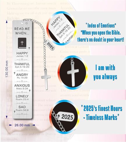 2025 Men's Bible Bookmark Gift Set - Engraved Metal Cross & Blue Leather Scripture Bookmark for Christian Gifts, Baptism, Father’s Birthday Gift, Christmas -Religious Keepsake for Men in Saudi Arabia