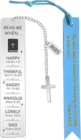 2025 Men's Bible Bookmark Gift Set - Engraved Metal Cross & Blue Leather Scripture Bookmark for Christian Gifts, Baptism, Father’s Birthday Gift, Christmas -Religious Keepsake for Men in Saudi Arabia