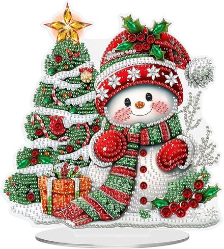 MEIYUDA Christmas Diamond Art Tabletop Kits, Christmas Tree and Snowman Diamond Art Painting Desktop Ornaments for Adult, DIY Special Shaped Crystal Desk Placement Ornament for Home Decor in Kuwait