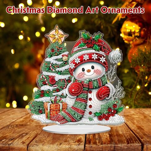 MEIYUDA Christmas Diamond Art Tabletop Kits, Christmas Tree and Snowman Diamond Art Painting Desktop Ornaments for Adult, DIY Special Shaped Crystal Desk Placement Ornament for Home Decor in Kuwait