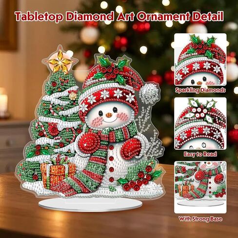 MEIYUDA Christmas Diamond Art Tabletop Kits, Christmas Tree and Snowman Diamond Art Painting Desktop Ornaments for Adult, DIY Special Shaped Crystal Desk Placement Ornament for Home Decor in Kuwait