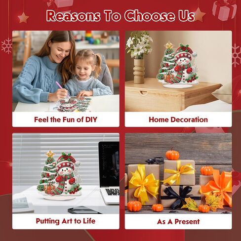 MEIYUDA Christmas Diamond Art Tabletop Kits, Christmas Tree and Snowman Diamond Art Painting Desktop Ornaments for Adult, DIY Special Shaped Crystal Desk Placement Ornament for Home Decor in Kuwait