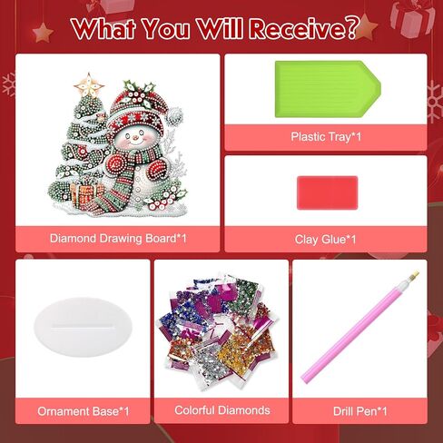 MEIYUDA Christmas Diamond Art Tabletop Kits, Christmas Tree and Snowman Diamond Art Painting Desktop Ornaments for Adult, DIY Special Shaped Crystal Desk Placement Ornament for Home Decor in Kuwait