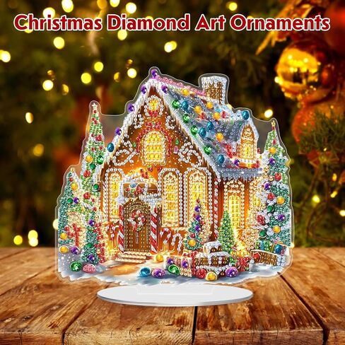 MEIYUDA Christmas Diamond Art Tabletop Kits, Christmas Tree and Snowman Diamond Art Painting Desktop Ornaments for Adult, DIY Special Shaped Crystal Desk Placement Ornament for Home Decor in Kuwait