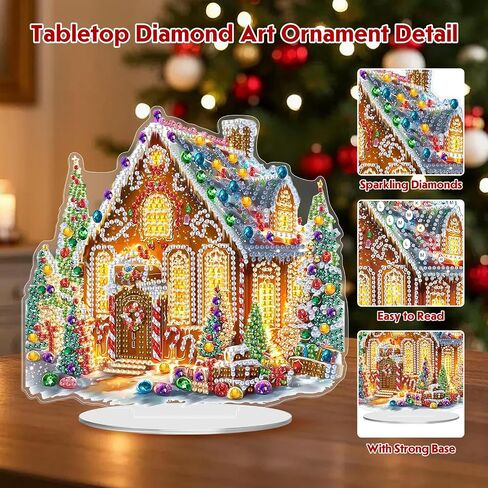 MEIYUDA Christmas Diamond Art Tabletop Kits, Christmas Tree and Snowman Diamond Art Painting Desktop Ornaments for Adult, DIY Special Shaped Crystal Desk Placement Ornament for Home Decor in Kuwait