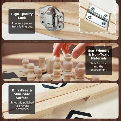 4 in 1 Wooden Fodable Fast Sling Puck Game Set – Chess, Tic Tac Toe, Checkers Board Game for Kids & Adults, Portable Tabletop Family Toy for Travel & Game Night in Saudi Arabia