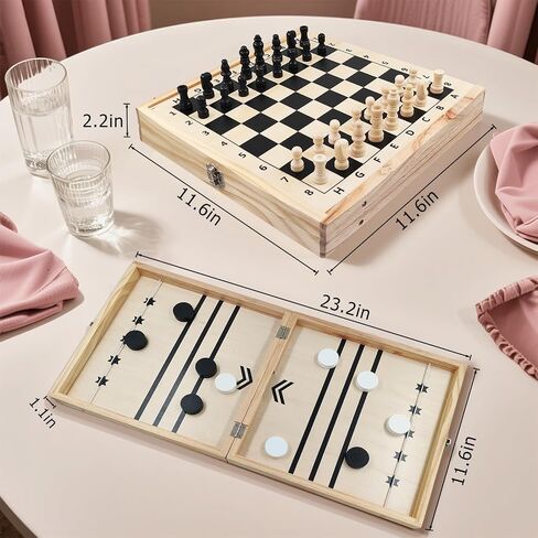 4 in 1 Wooden Fodable Fast Sling Puck Game Set – Chess, Tic Tac Toe, Checkers Board Game for Kids & Adults, Portable Tabletop Family Toy for Travel & Game Night in Saudi Arabia