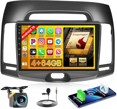 2GB + 64GB لشركة Hyundai Elantra 20072008 2009 2010 ستيريو سيارة أندرويد مع Carplay Android Auto 9 بوصة تعمل باللمس أندرويد راديو دعم GPS WiFi SWC RCA USB كاميرا خلفية in Kuwait