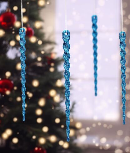 AMS Sparkling Glitter Plastic Icicle Ornaments 30 PCS Twisted Icicles Decoration Christmas Tree and Holiday Xmas Party Hanging (5.1'', Multi Color) in Kuwait
