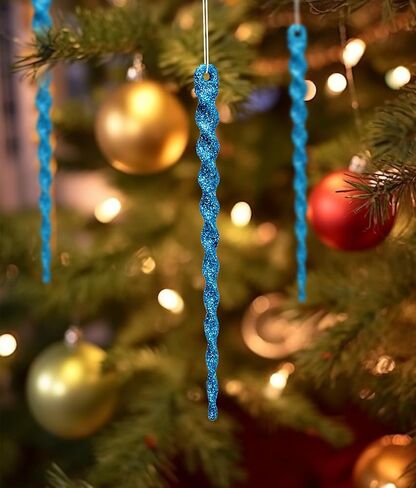 AMS Sparkling Glitter Plastic Icicle Ornaments 30 PCS Twisted Icicles Decoration Christmas Tree and Holiday Xmas Party Hanging (5.1'', Multi Color) in Kuwait