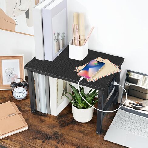 Printer Stand for Desk, Desktop Printer Stand with Outlet and USB Ports, Small Printer Table with Storage Hook, Under Desk Printer Cart, File Rack for Home Office BF01UPS01 in Kuwait