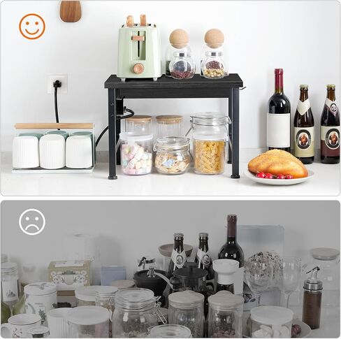 Printer Stand for Desk, Desktop Printer Stand with Outlet and USB Ports, Small Printer Table with Storage Hook, Under Desk Printer Cart, File Rack for Home Office BF01UPS01 in Kuwait