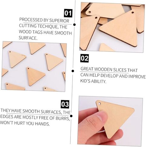 NUOBESTY 100pcs Perforated Triangular Wood Trim Wooden Cutouts en DIY Crafts DIY Crafts Accessories Pendant Ornaments Slice for Home Triangle Slices in Saudi Arabia