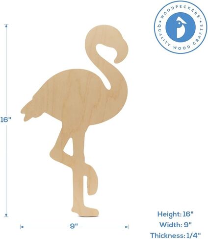 Unfinished Wooden Flamingo Cutout, 16", Pack of 1 Wooden Shapes for Crafts and Summer & Beach Decor and Crafting, by Woodpeckers in Saudi Arabia