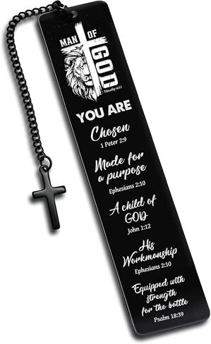 Christian Metal Bookmark Man of God, Black Inspirational Lion Bible Verse Book Mark with Cross Pendant, Religious Scripture Verse Bookmarks for Man Accessories Birthday Church Baptism Gift in Saudi Arabia
