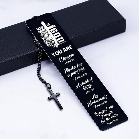 Christian Metal Bookmark Man of God, Black Inspirational Lion Bible Verse Book Mark with Cross Pendant, Religious Scripture Verse Bookmarks for Man Accessories Birthday Church Baptism Gift in Saudi Arabia