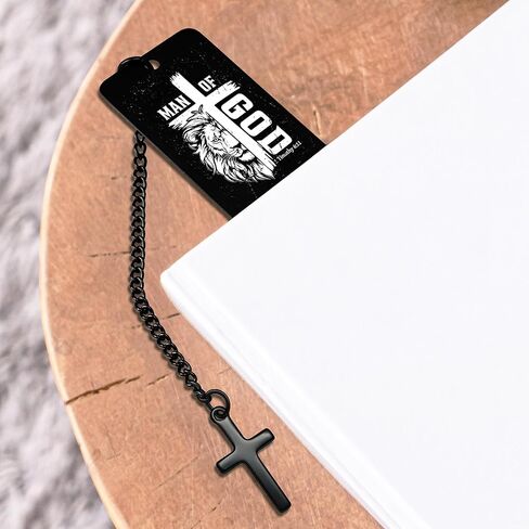 Christian Metal Bookmark Man of God, Black Inspirational Lion Bible Verse Book Mark with Cross Pendant, Religious Scripture Verse Bookmarks for Man Accessories Birthday Church Baptism Gift in Saudi Arabia