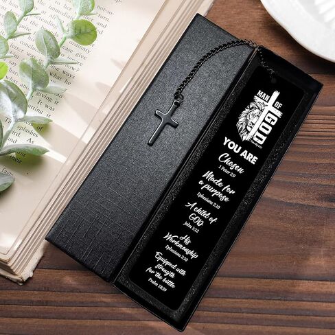 Christian Metal Bookmark Man of God, Black Inspirational Lion Bible Verse Book Mark with Cross Pendant, Religious Scripture Verse Bookmarks for Man Accessories Birthday Church Baptism Gift in Saudi Arabia