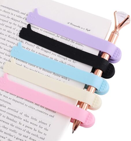 5pcs Automatic Silicone Bookmarks, 5 Colors Smart Book Marks Book Clip Page Clip Unique Book Markers with Pen Holder Reading Accessories for Women Men Kids, Perfect Books Lovers Gifts in Saudi Arabia
