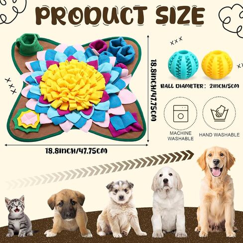 حصيرة Snuffle for Dogs Cats 18.8 × 18.8 بوصة شم تفاعلية حصيرة مع 2 حزمة كرات للجرى الصغيرة والمتوسطة ، يشجع مهارات البحث الطبيعية والتدريب وإصدار الإجهاد in Saudi Arabia