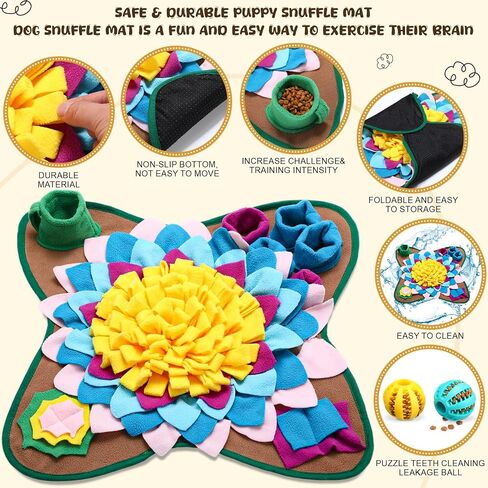 حصيرة Snuffle for Dogs Cats 18.8 × 18.8 بوصة شم تفاعلية حصيرة مع 2 حزمة كرات للجرى الصغيرة والمتوسطة ، يشجع مهارات البحث الطبيعية والتدريب وإصدار الإجهاد in Saudi Arabia