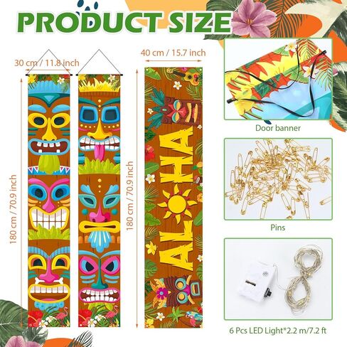 Skylety 3 Pcs LED Hawaiian Aloha Banner Party Decorations with 6 Light Strings, Aloha Banner Welcome Door Porch Signs for Tiki Bar Tropical Carnival Party Jungle Backdrop Wall Hanging Supplies in Saudi Arabia