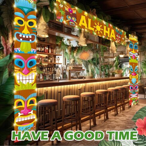 Skylety 3 Pcs LED Hawaiian Aloha Banner Party Decorations with 6 Light Strings, Aloha Banner Welcome Door Porch Signs for Tiki Bar Tropical Carnival Party Jungle Backdrop Wall Hanging Supplies in Saudi Arabia