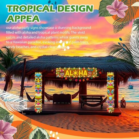 Skylety 3 Pcs LED Hawaiian Aloha Banner Party Decorations with 6 Light Strings, Aloha Banner Welcome Door Porch Signs for Tiki Bar Tropical Carnival Party Jungle Backdrop Wall Hanging Supplies in Saudi Arabia