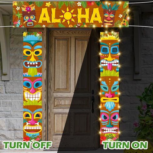 Skylety 3 Pcs LED Hawaiian Aloha Banner Party Decorations with 6 Light Strings, Aloha Banner Welcome Door Porch Signs for Tiki Bar Tropical Carnival Party Jungle Backdrop Wall Hanging Supplies in Saudi Arabia