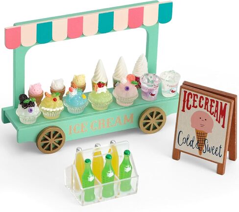 مجموعات لعبة الآيس كريم الصغيرة للعب المطبخ - شاحنة طعام مصغرة مع عربة خشبية ، 7 عصائر ، مخاريط وزجاجات مشروب لديكور الدمية ، الطعام والملحقات ، هدية عيد ميلاد لعب الفتيات والفتيان in Kuwait