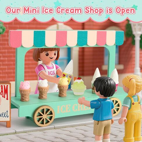 مجموعات لعبة الآيس كريم الصغيرة للعب المطبخ - شاحنة طعام مصغرة مع عربة خشبية ، 7 عصائر ، مخاريط وزجاجات مشروب لديكور الدمية ، الطعام والملحقات ، هدية عيد ميلاد لعب الفتيات والفتيان in Kuwait