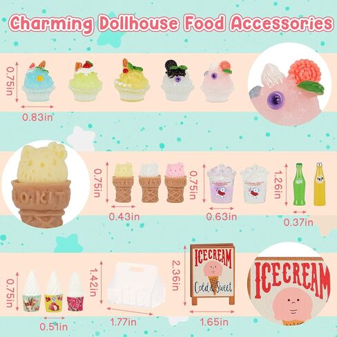 مجموعات لعبة الآيس كريم الصغيرة للعب المطبخ - شاحنة طعام مصغرة مع عربة خشبية ، 7 عصائر ، مخاريط وزجاجات مشروب لديكور الدمية ، الطعام والملحقات ، هدية عيد ميلاد لعب الفتيات والفتيان in Kuwait