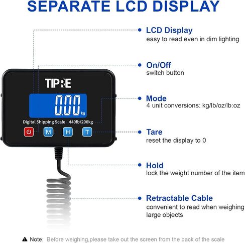 مقياس بريدي رقمي للشحن بدقة عالية 0.5 أونصة! 440 رطل مع وظيفة التثبيت والفارغة، شاشة LCD ممتدة لحزم الأعمال الصغيرة والبريد والمستودعات والمنزل والبطارية وكابل الشحن متضمن in Saudi Arabia