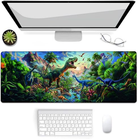 Dinosaur Theme Gaming Mouse Pad, Mouse Pad, Desk Mat, Non-Slip Rubber Base MousePads for Computers Laptop Office School Home Accessories Decor Gifts 31.5" x 11.8" in Kuwait