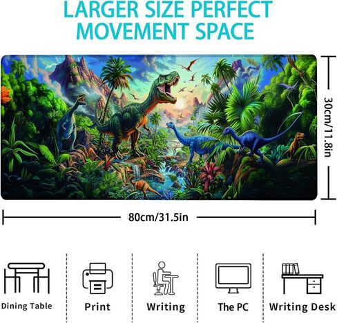 Dinosaur Theme Gaming Mouse Pad, Mouse Pad, Desk Mat, Non-Slip Rubber Base MousePads for Computers Laptop Office School Home Accessories Decor Gifts 31.5" x 11.8" in Kuwait