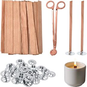 200 PCS Wood Wicks for Candles Making ، DIY Candle Wicks for Candle Making with Wick Trimmer ، استبدل حاملي Wocks Wicks الخشبي ، Natural HimeMade Kit Fullless Long Long Sharing Flame in Kuwait