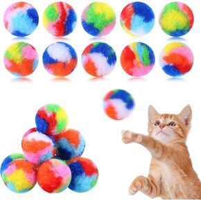 20 Pcs Cat Wrestling Toy Puppet Pom Poms Toy Kitty Yarn Puffs Assorted Color Small Plush Soft Balls Fuzzy Kitty Training Balls for Cat Playing Pet Exercising in Kuwait