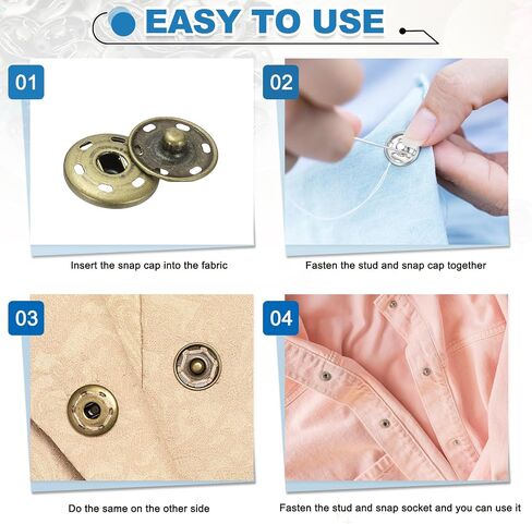 uxcell 50 Sets Sew-on Snap Buttons, 15 mm Metal Invisible Press Studs Buttons, Brass Sewing Snap Fasteners for Fabric Clothing DIY Crafts (Bronze) in Saudi Arabia