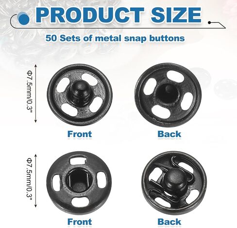 uxcell 50 Sets Sew-on Snap Buttons, 15 mm Metal Invisible Press Studs Buttons, Brass Sewing Snap Fasteners for Fabric Clothing DIY Crafts (Bronze) in Saudi Arabia