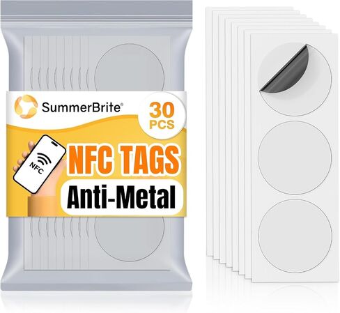 30Pcs NTAG215 NFC Tags Stickers, Anti-Metal Blank NFC Cards with Adhesive Back, 504 Bytes Memory, Rewritable & Programmable RFID NFC Stickers Compatible with NFC Enabled Devices in Kuwait